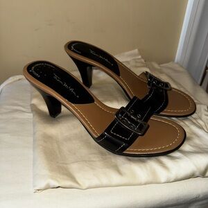 Thom Mcan Black High Heel Mule Sandals With Buckle Lifetime Comfort Size…